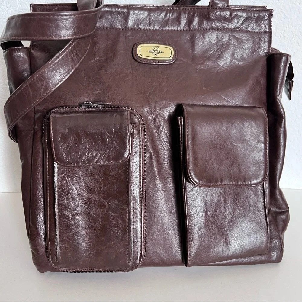 Vintage Bentley Brown Leather Shoulder Work Commuter Travel Bag Unisex